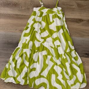 Abel the Label Green and White Abstract Print Tiered Maxi Skirt